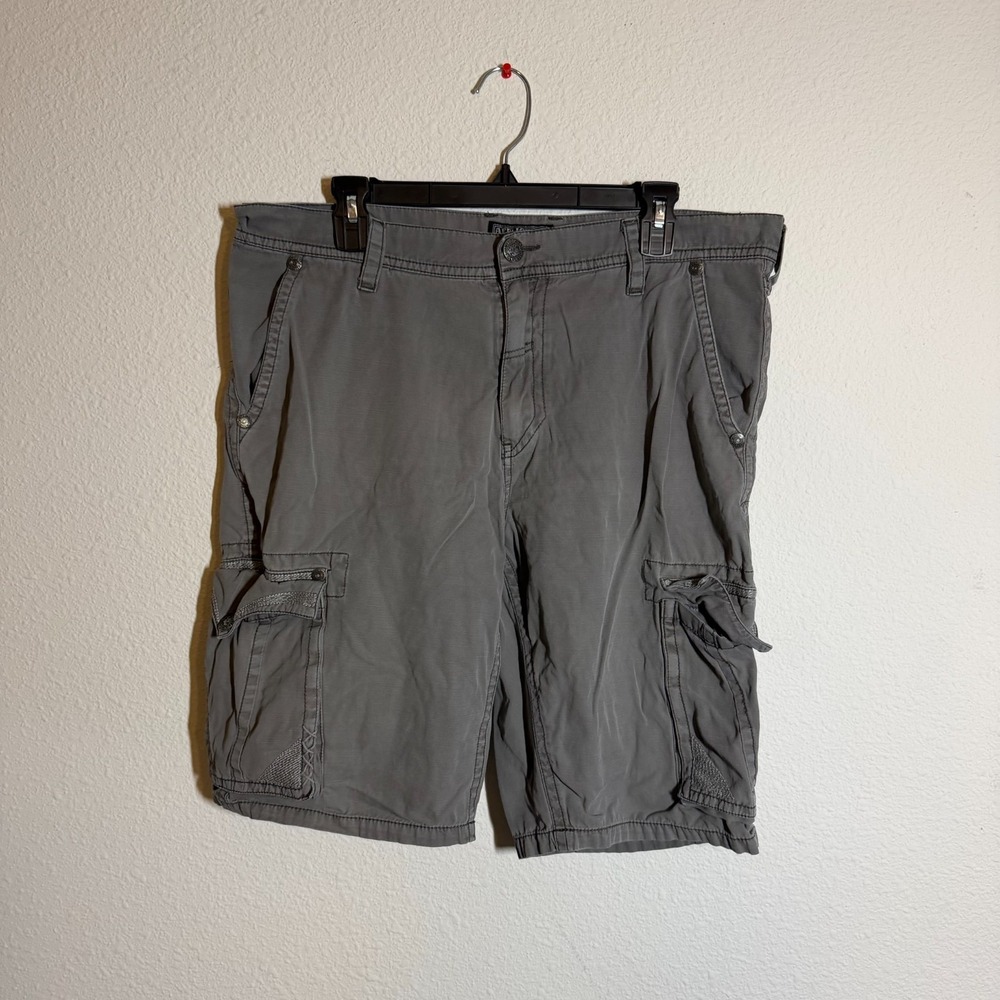 Affliction Black Premium Cargo Shorts Mens 33 Gray Embroidered Flap Streetwear